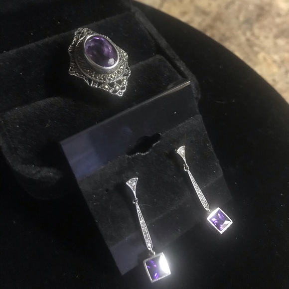 Vintage sterling silver ring and ring Amethyst - Picture 3 of 3